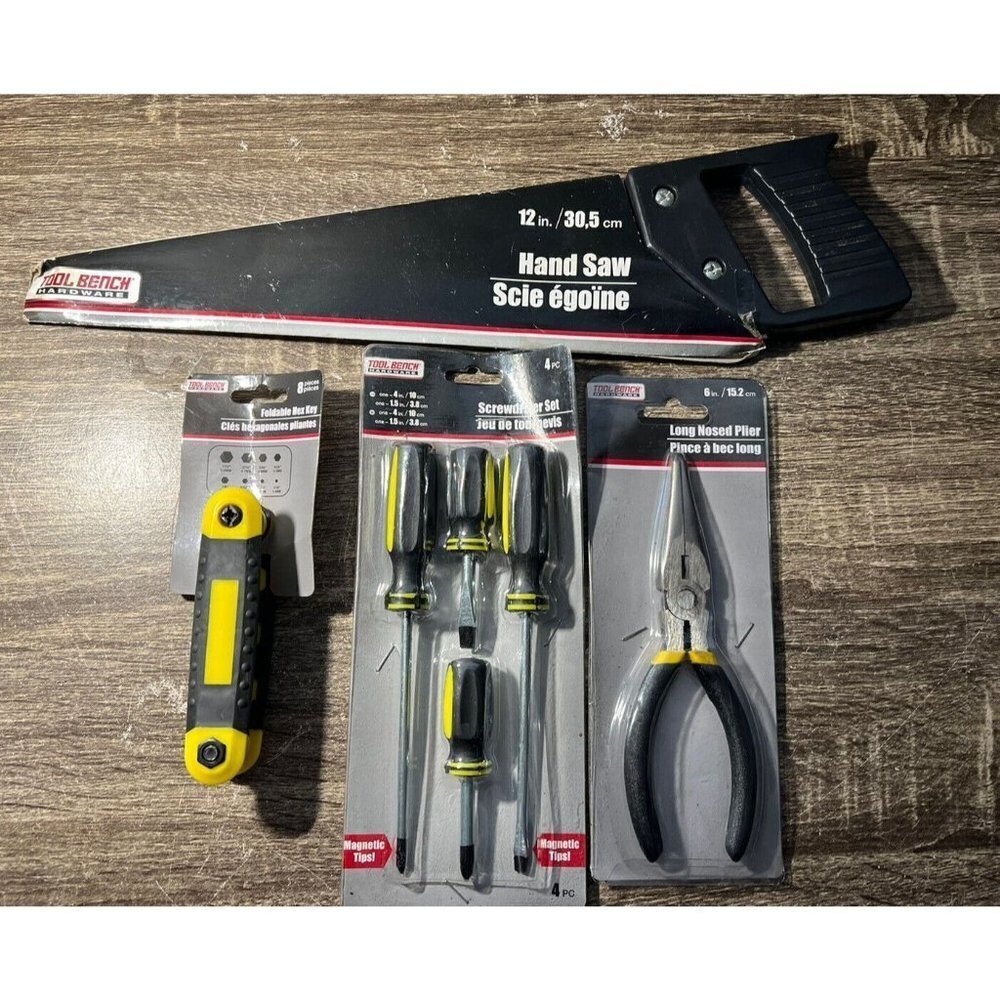 4 Piece Lot Screwdriver Set Hex Key Hand Saw Long Nosed Plier NEW